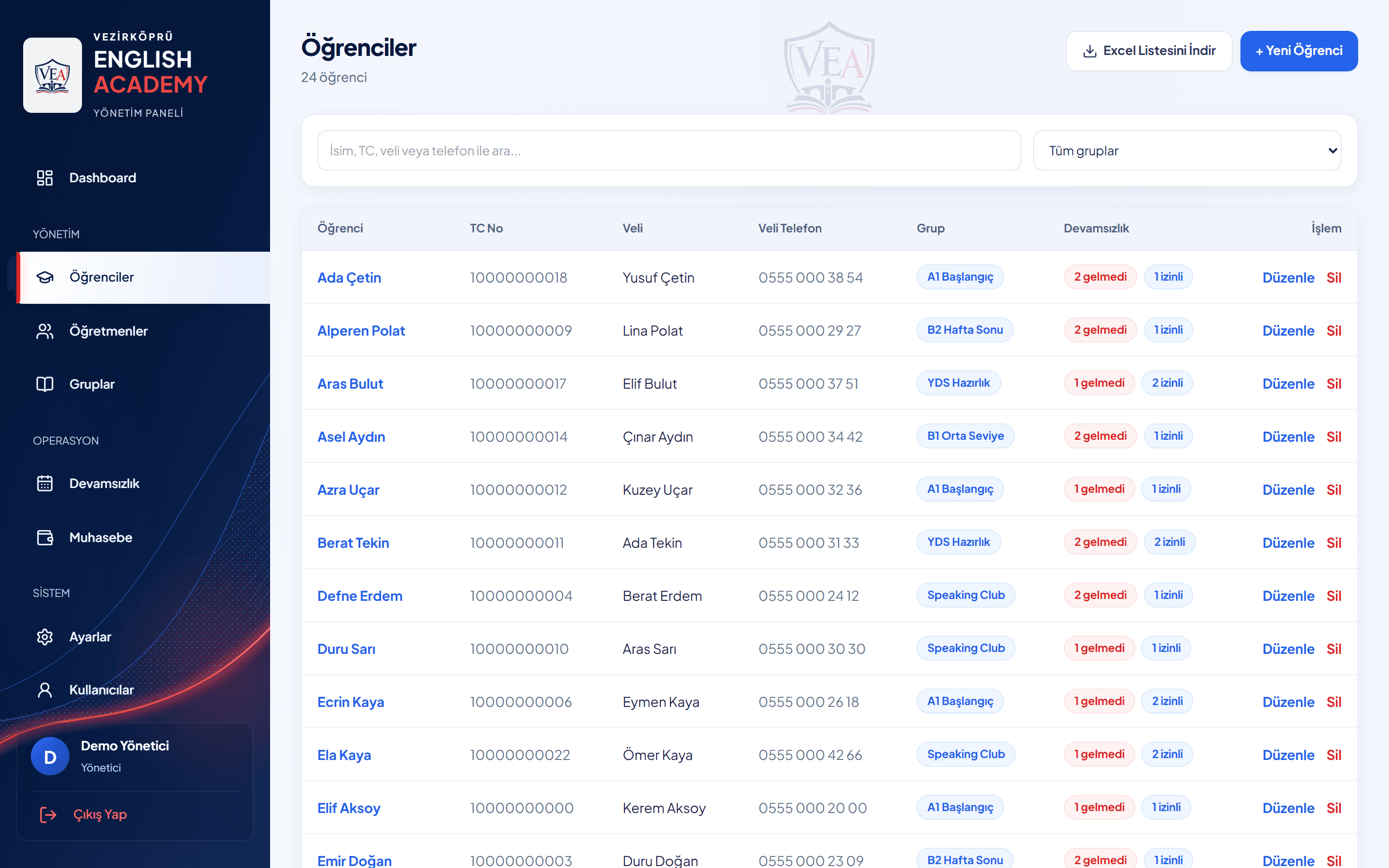 English Academy Admin Panel screenshot 2