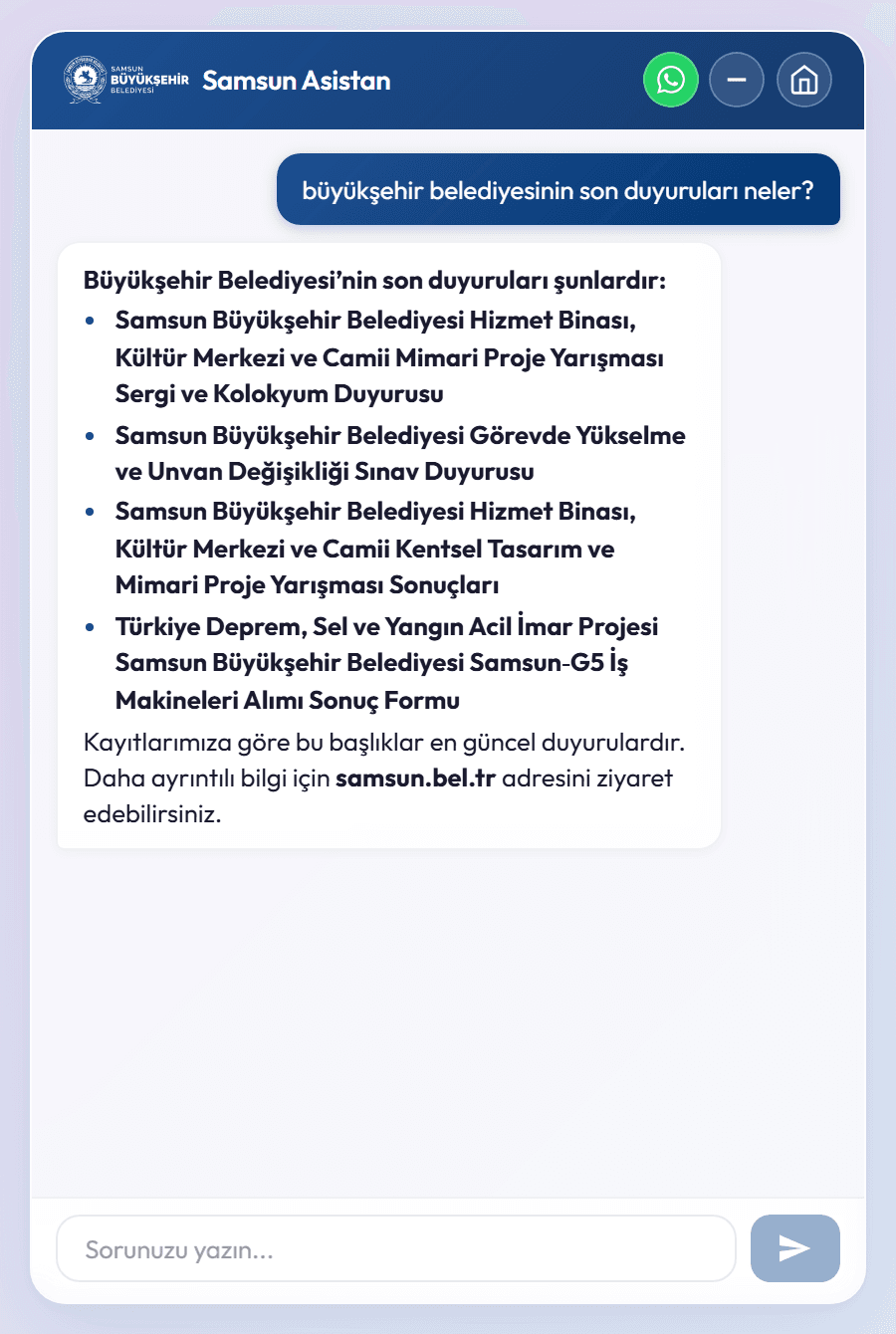 Samsun Municipality AI Assistant